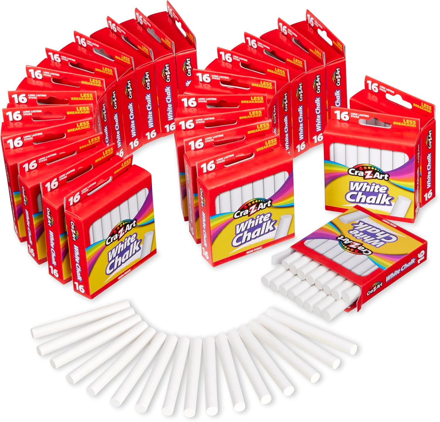 White Chalk Sticks Bulk Pack, 16 Count , 384 Total Sticks, Non-Toxic