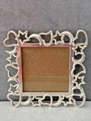 Vintage ELSAL SILVER METAL Photo Frame Hearts Stars Moon 3.5x3.5