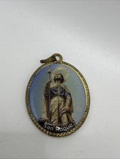 Vintage San Roque Saint Roch Religious Medal Catholic Gold Tone Pendant