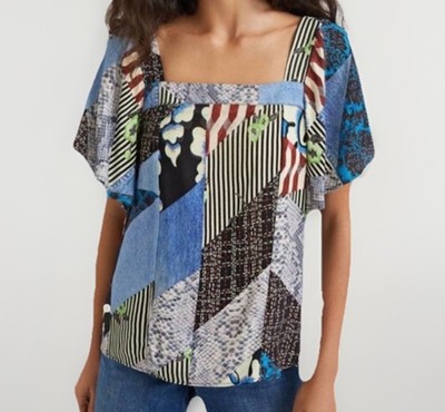 DESIGUAL Denim & Patch black patchwork regular fit women s top   SIZE: L