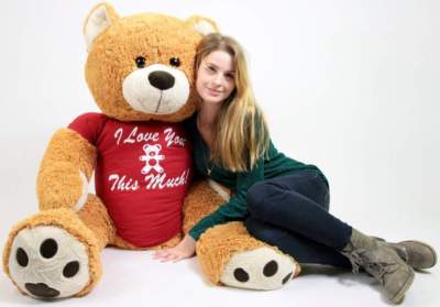 Big Plush Giant 5 Foot Teddy Bear Wears Tshirt I LOVE YOU THIS MUCH