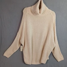Doe & Rae Women's Oversized Cowl Neck Turtleneck Sweater Size L Ivory NWT