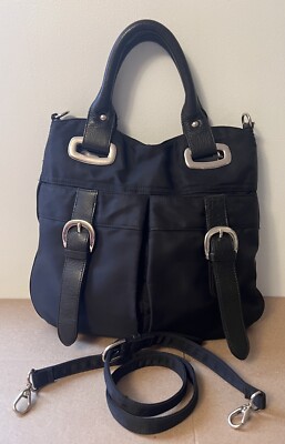 Talbots Nylon/leather Trim Double Handle And Detachable Strap Handbag 