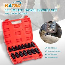 KATSU 3/8" Impact Socket Set Swivel CR-MO, 8-22mm