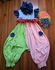 Vtg Handmade Clown Polka dot Flower Ruffles Pastel Costume 3 Pc Sz Child M/L