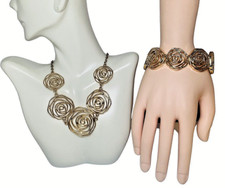 Gold Swirl Rose Jewelry Set 23  Necklace Bracelet Cottagecore Trendy