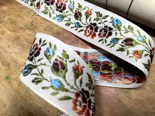 nastro ricamato 1 3/8" seta cotone vintage anni 30 1yd made in France - Foto 6 di 6