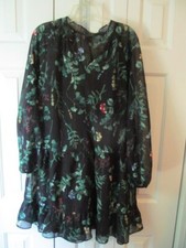 BANANA REPUBLIC BLACK FLORAL SHEER BOTANICA BOHO LONG SLEEVE DRESS SIZE S