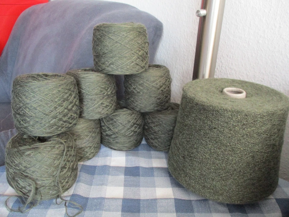 1250g Wolle + Kaschmir Strickwolle  + 1100g Wolle + Baumwolle Mischgarn, GRÜN - Bild 4 von 4