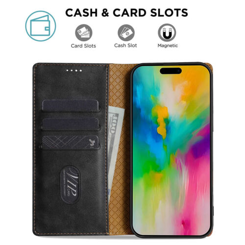 For iPhone 16 15 14 13 12 Pro Max Magnetic Leather Wallet Card Flip Case Cover - Picture 22 of 64