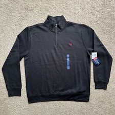 Chaps Sweater Mens Large Everyday Fleece 1/4 Zip Mock Neck Black NWT