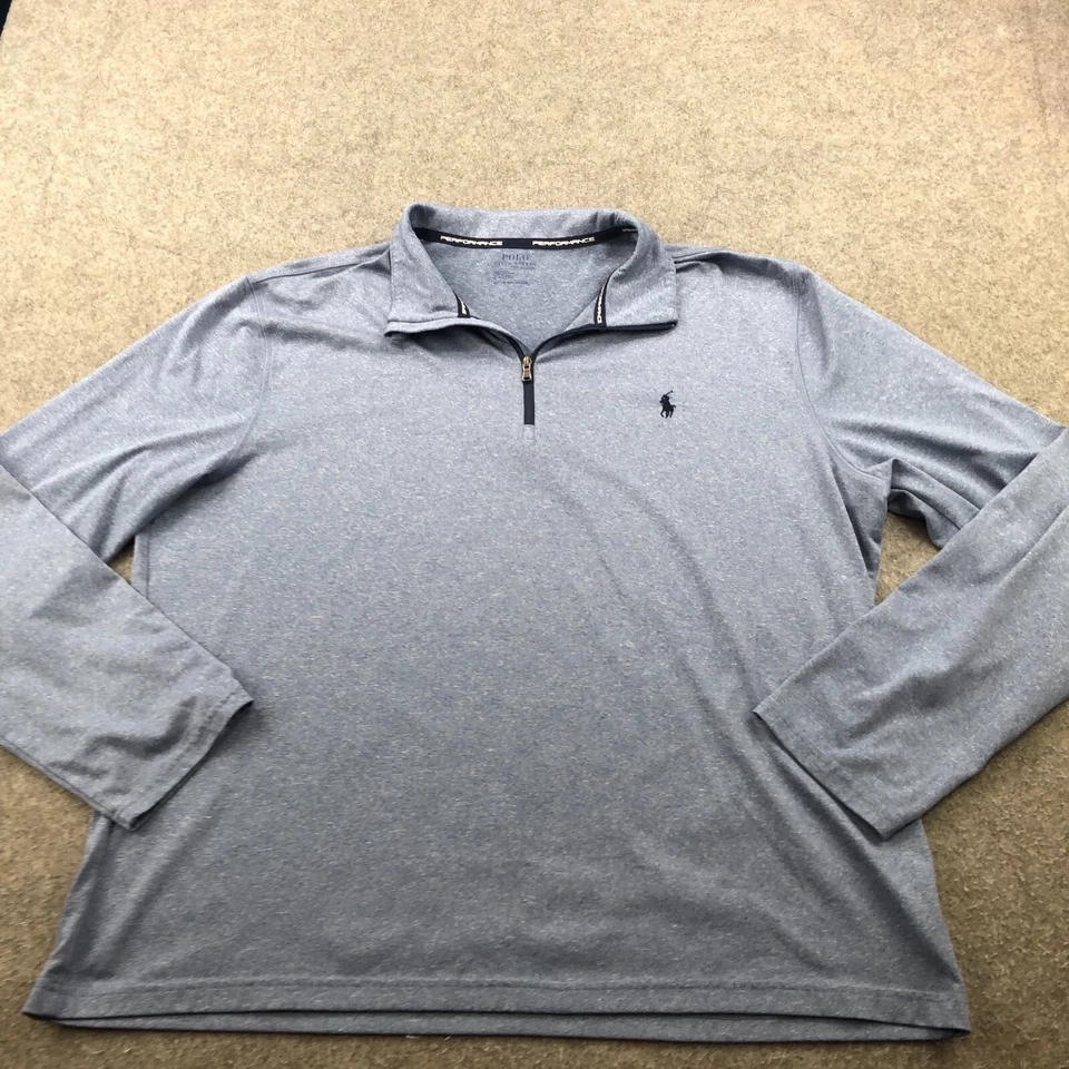 Polo Ralph Lauren Pullover Hombres 2XL Azul 1/4 Cremallera Entrenamiento Jaspeado Rendimiento Foto 2 de 4