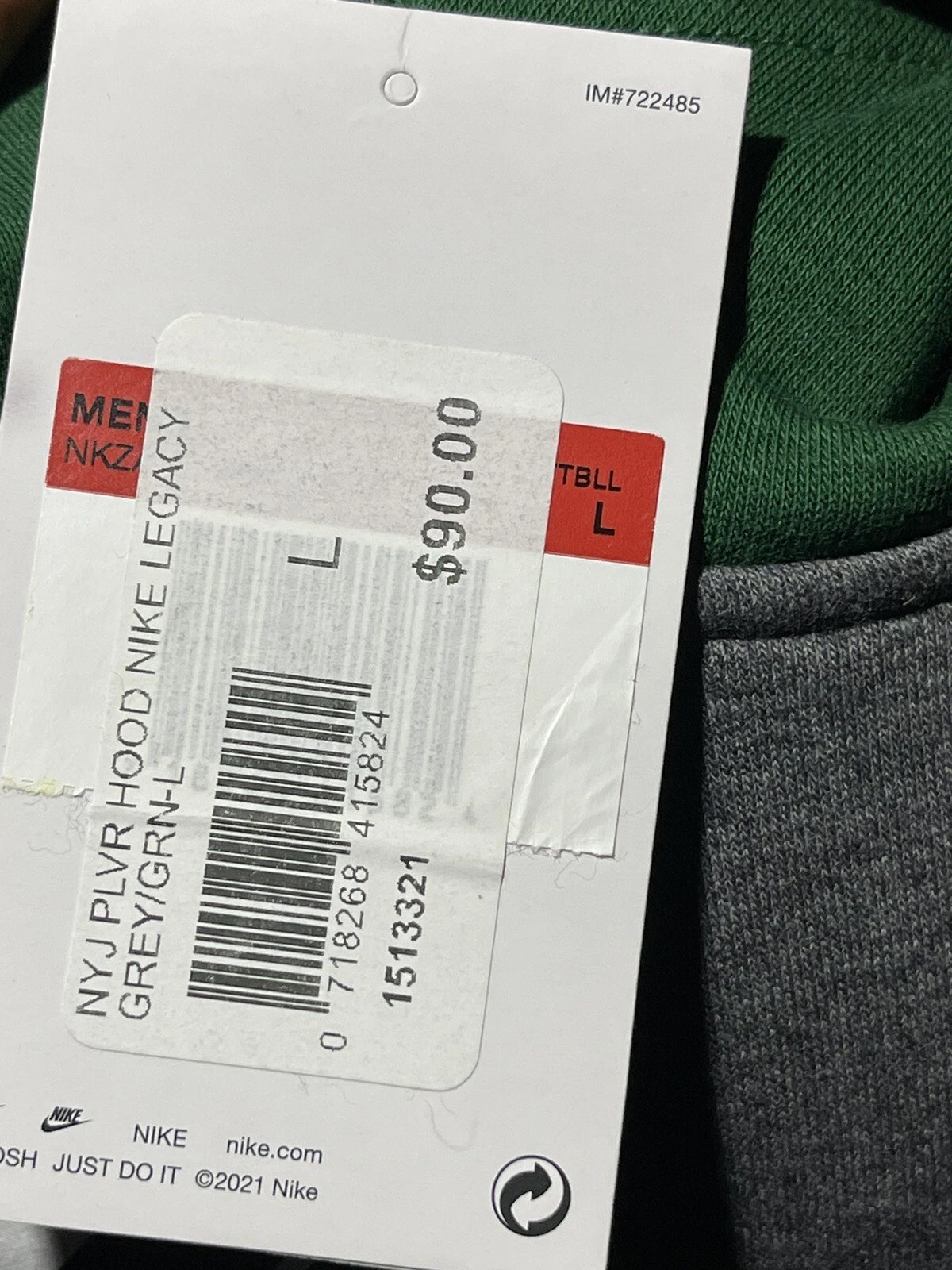 VETEMENTS Felpa con cappuccio New York Jets Nike uomo L 2 toni grigio verde pullover nuova! @i9