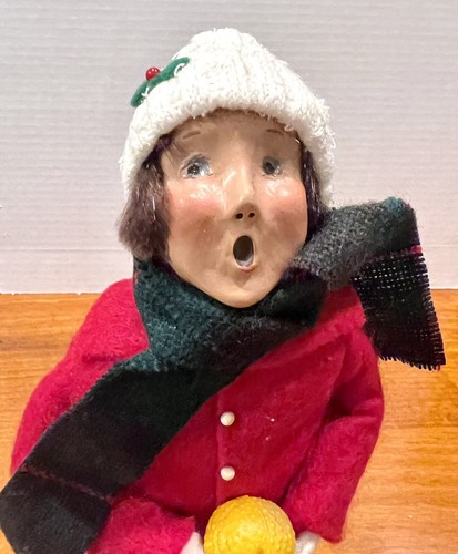 VTG Byers' Choice The Carolers 1999 Boy Fruit Orange  Red Jacket Tweed  10” EUC - Picture 3 of 8