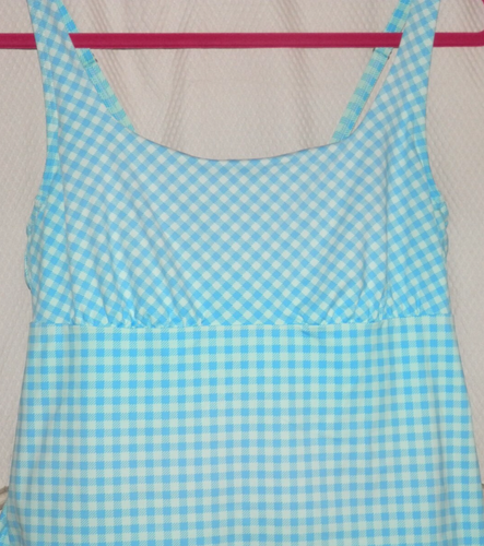 Lands End 2Pc. Tankini Set Fully Lined/Underwire Shelf Bra Sz 14 Teal Check - Picture 3 of 14