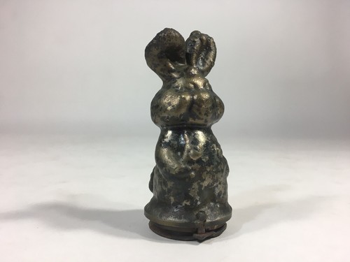 Vintage Metal Bronze? cotton-tailed BUNNY RABBIT in overalls toy die mold 4" ht. - Picture 8 of 11