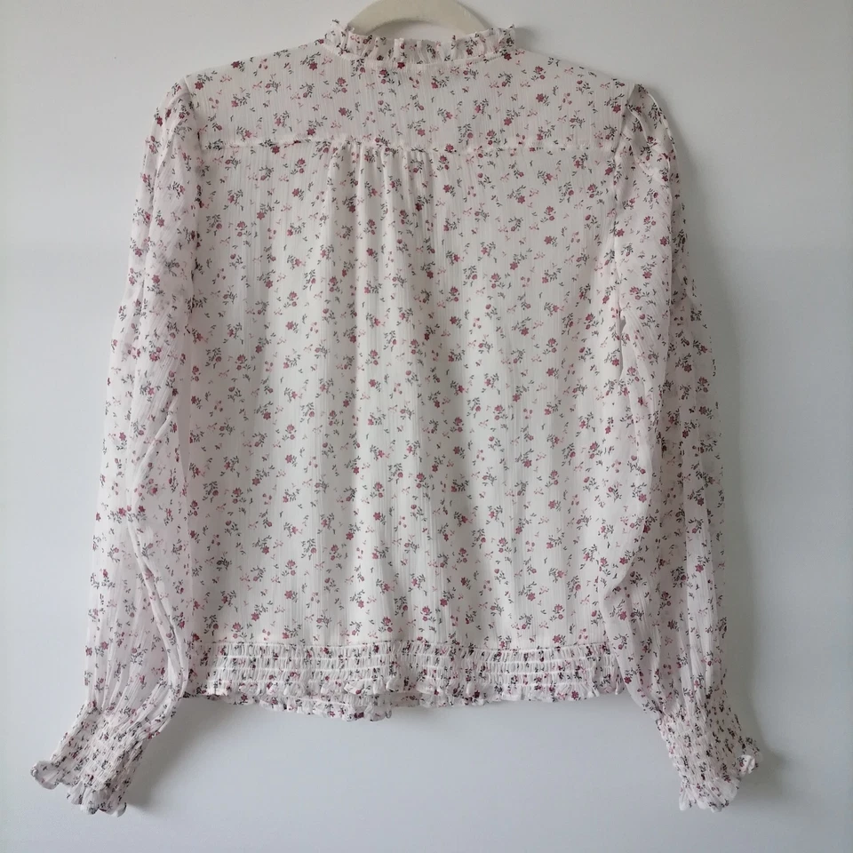 Blusa Top Floral Abercrombie & Fitch Para Mujer Blanca Cuello en V Manga Abullonada Talla XS Foto 4 de 4