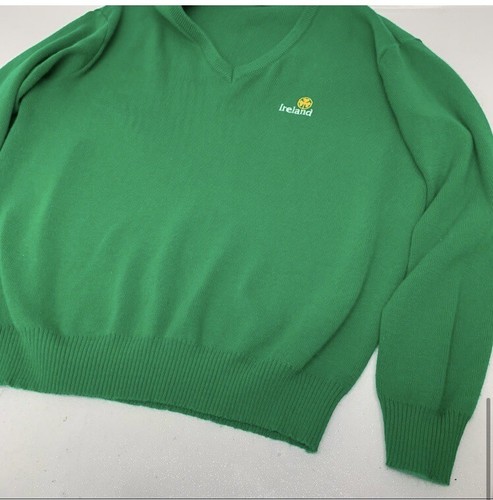 Glencree Green Sweater Shamrock Logo XL Men V Neck Long Sleeve Made in Ireland - Picture 10 of 14