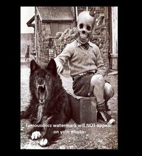 Vintage Freak Child Midget Wolf PHOTO Creepy Dog, Scary Man, Weird Circus Clown