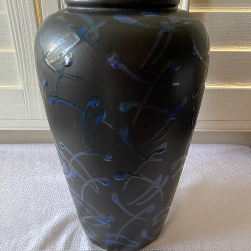 VTG Mid Century 15" Scheurich Vase West German Matte Brown with Blue Accents EUC - Picture 7 of 9