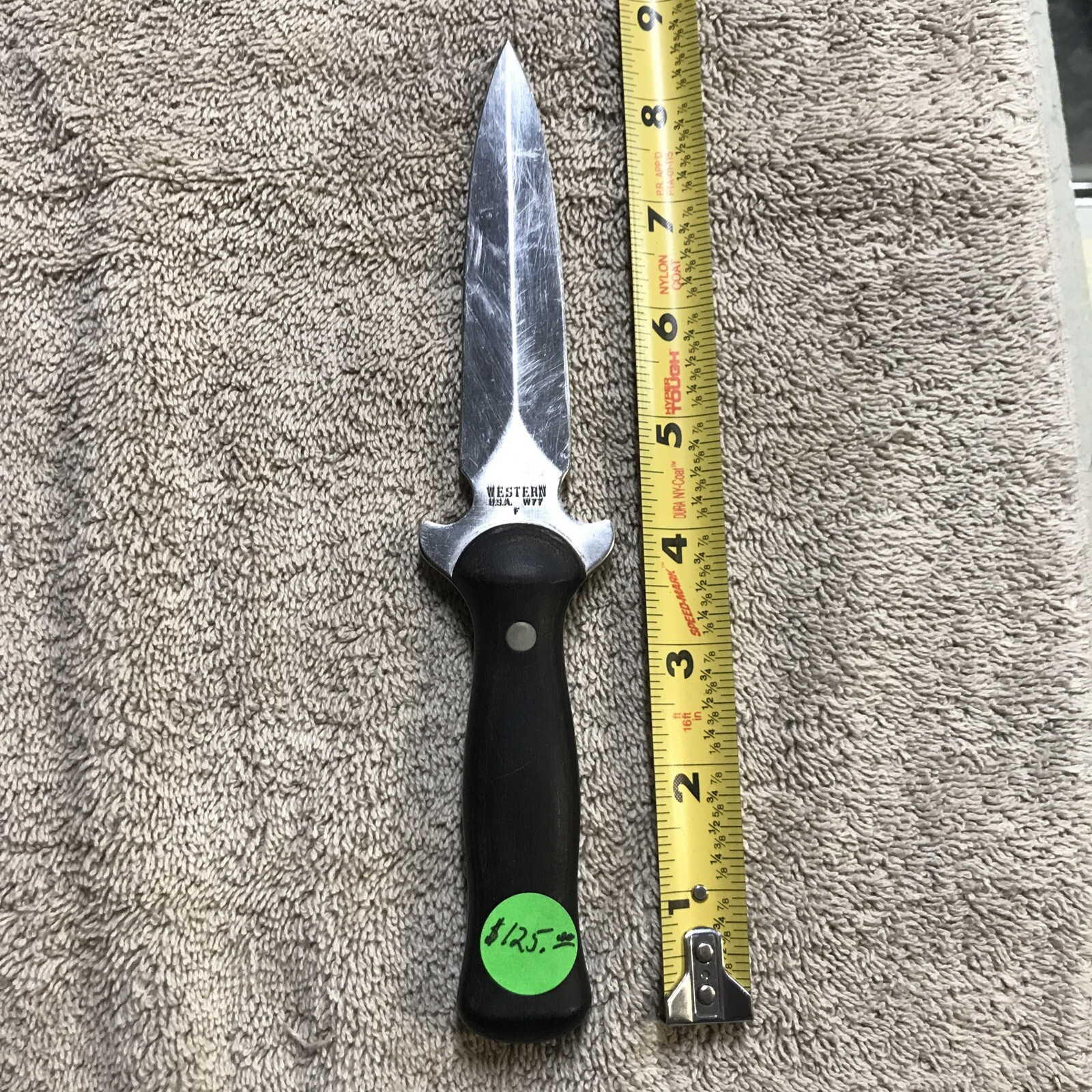 Western Knives W77 Boot Knife satin w/ black Handle Unfinished Factory