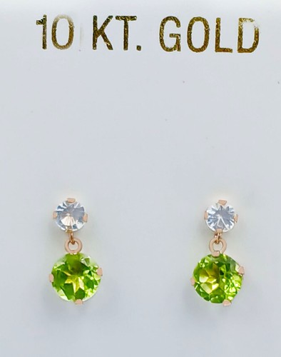 GENUINE 1.48 Ct PERIDOT & W/SAPPHIRE DANGLING EARRINGS 10K GOLD - Free Appraisal