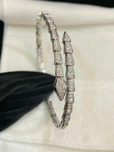 7" Inch 3 Ctw Round Cut Brilliant Serpent Viper Bracelet For Her 14K White Gold