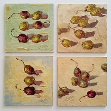 Olive Painting Original Oil Art Still Life Abstract Modern Mini Set Wall Artwork