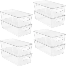8Pcs Clear Organizers and Storage Bins with Lids, Stackable Plastic Storage C...