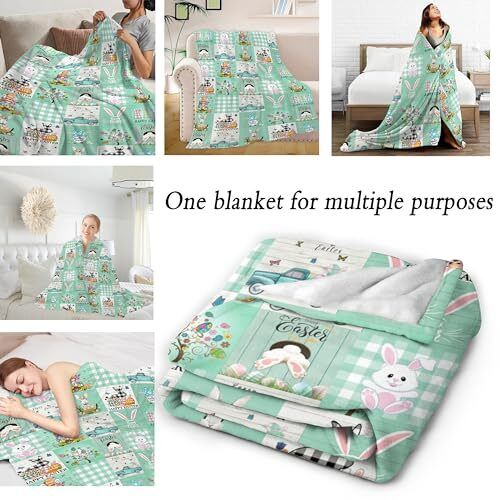 Easter Bunny Blanket Super Soft Flannel Easter Element, Cute 60"x80" Easter-1 - Picture 4 of 7