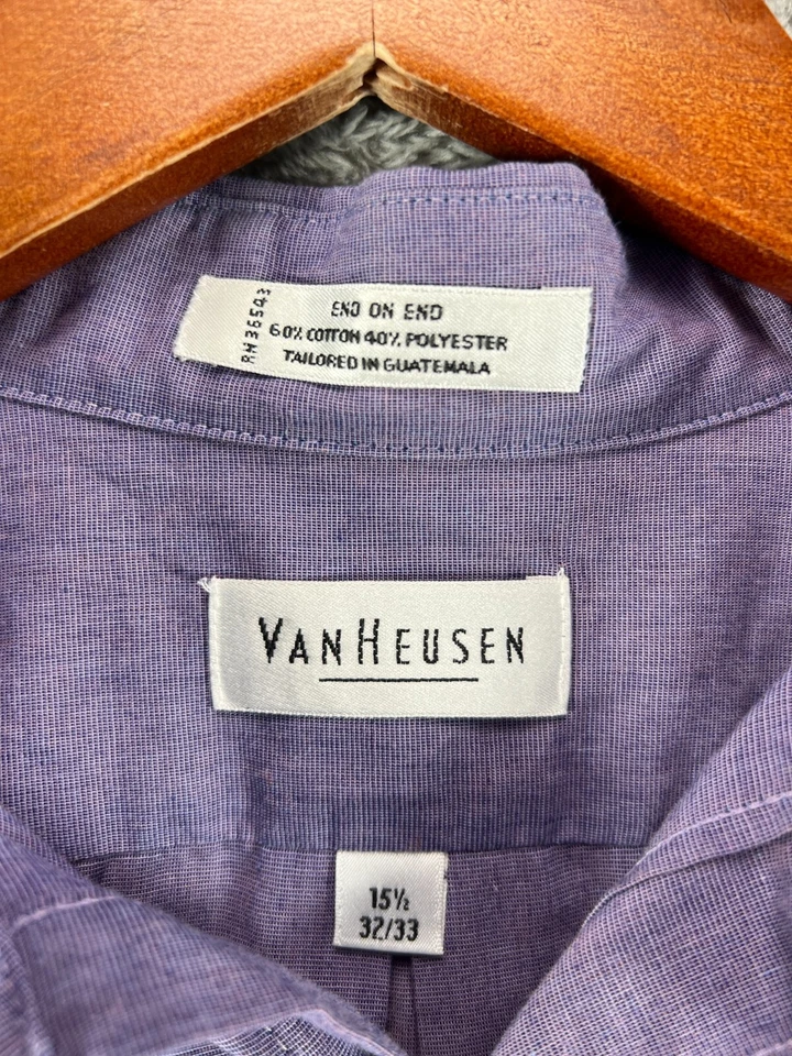 Van Heusen Mens 32 Purple Button Up Shirt Size 15.5 32/33 Long Sleeve End on End - Image 4 of 4
