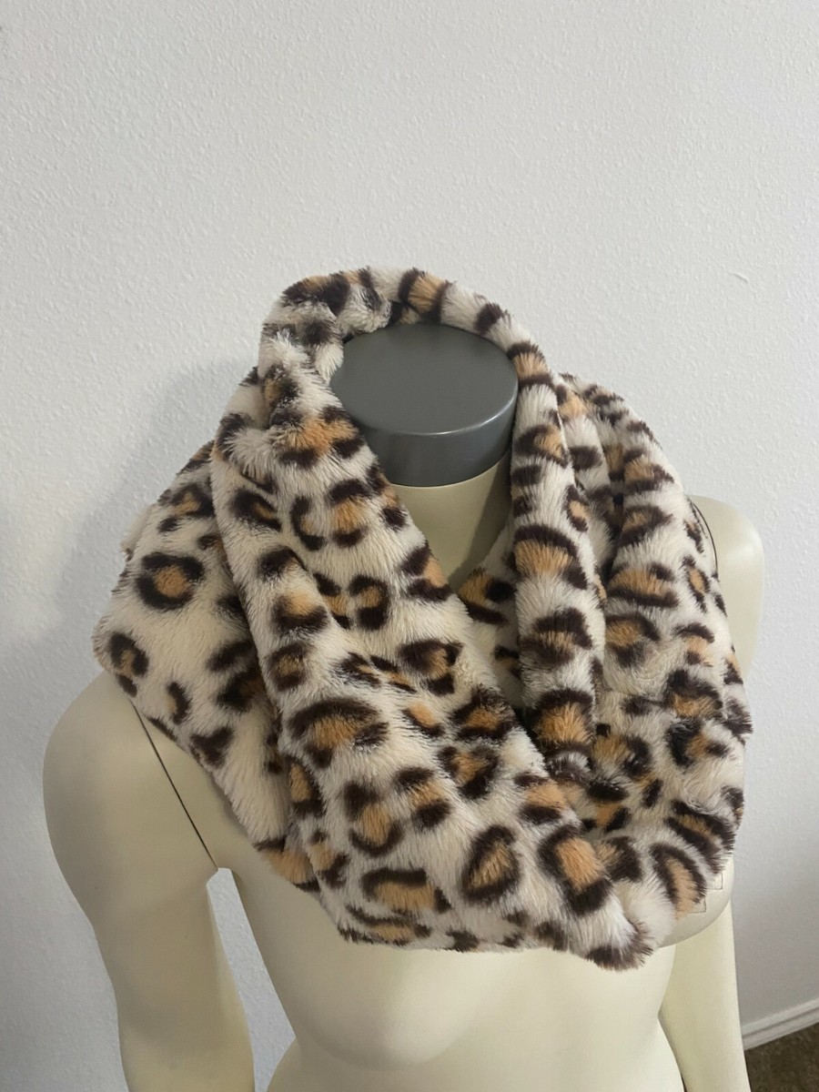 Faux Fur Scarf Leopard Print Infinity Winter Soft Fluffy Fuzzy