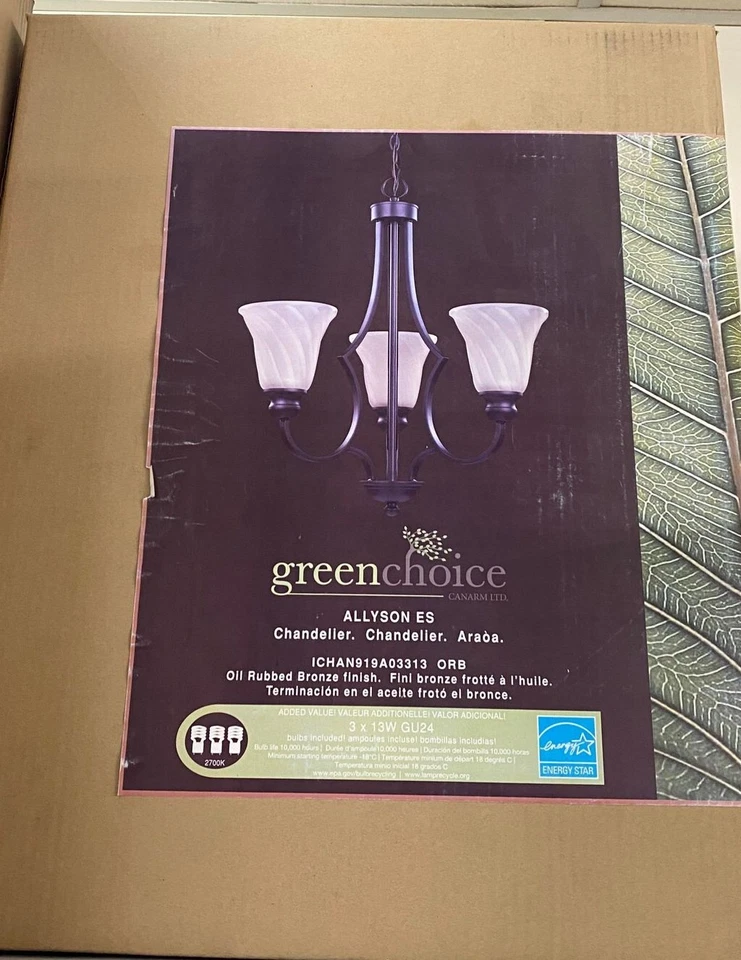 Lámpara de araña 21 1/4" en bronce frotado al óleo con vidrio ámbar remolino Foto 2 de 2