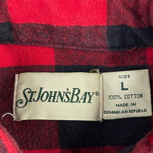 VINTAGE St Johns Bay Shirt Mens Large Red Black Buffalo Plaid Flannel Outdoors - Picture 6 of 12