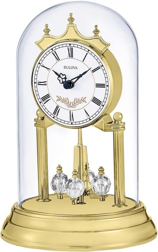Bulova Mantle Clock Westminster Chime Crystalline Gold Pendulum - Picture 3 of 8
