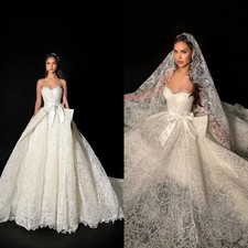 Sexy Strapless Lace A Line Wedding Dress Elegant Illusion Sweep Train Bridal