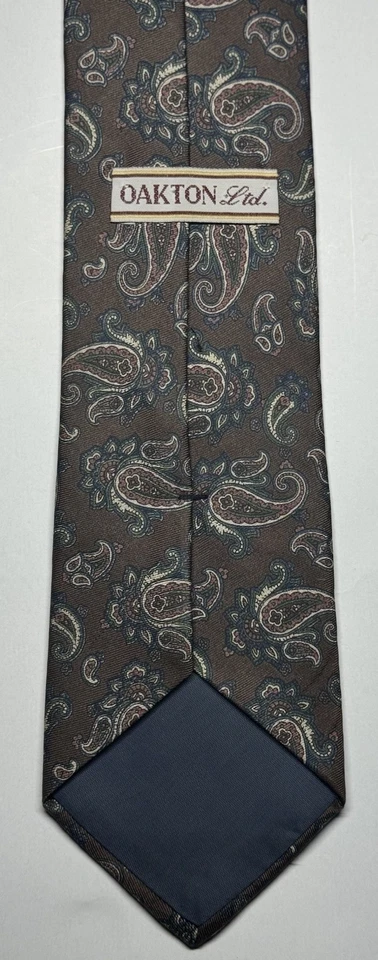 Corbata vintage Oakton Ltd 100 % seda, clásica, marrón cachemira, beige, verde y rosa Foto 2 de 3