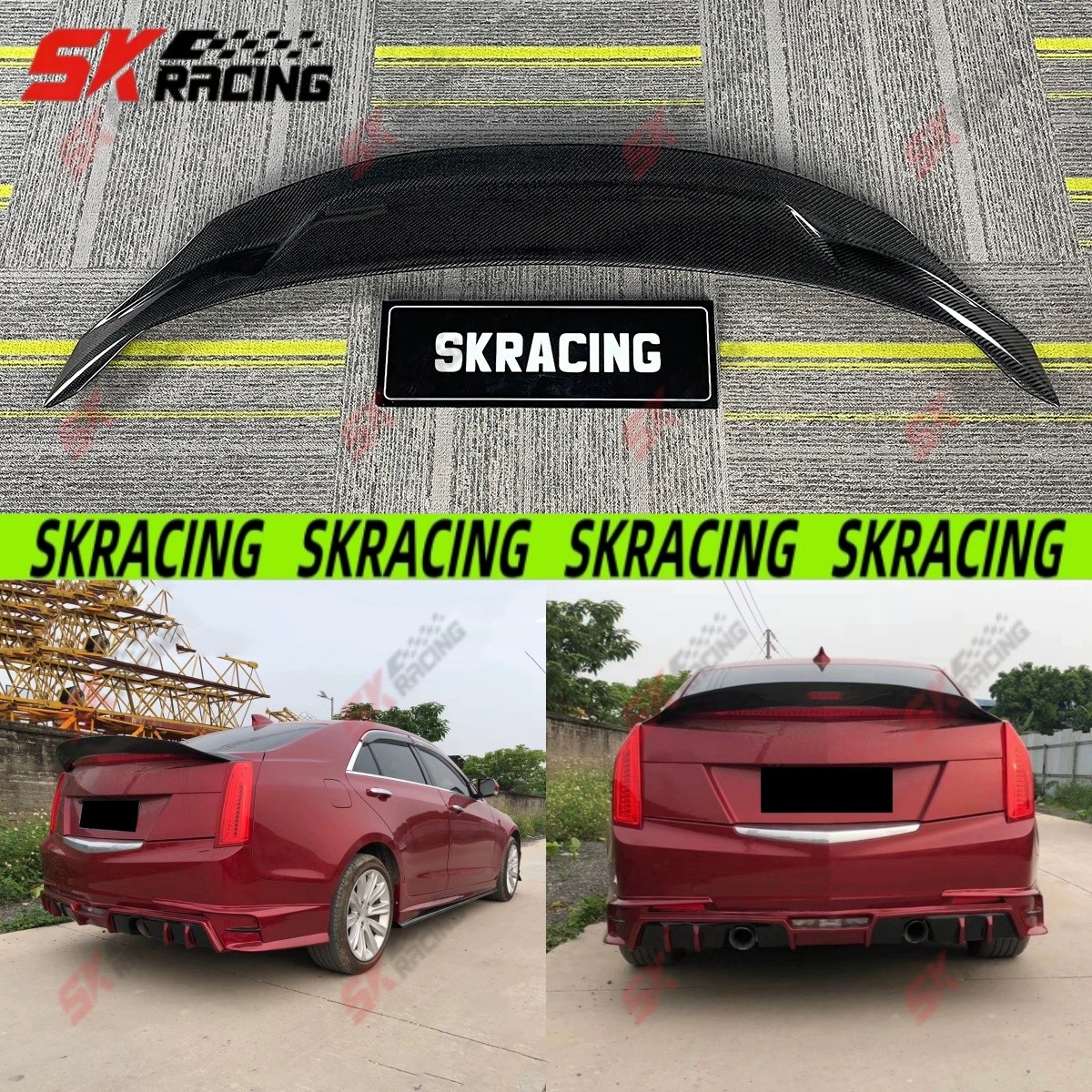 Fits For Cadillac ATS 2013-18 Glossy Black/Carbon Fiber Rear Trunk Spoiler Wing