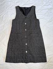 CIDER Women’s Gray Plaid Tweed Mini Dress V-Neck Sleeveless Button Front XS