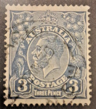 Australia Scott #51 3d Blue King George V KGV Head Vintage Used Postage Stamp VF