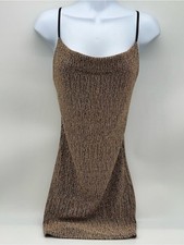 Fashion Nova See You Soon Metallic Bronze on Black Knit Mini Dress w/Straps-XS