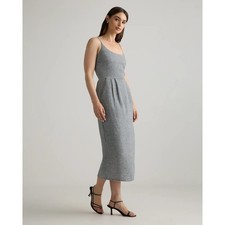 Quince 100% European Linen Scoop Neck Midi Dress Gingham Black White Small NEW