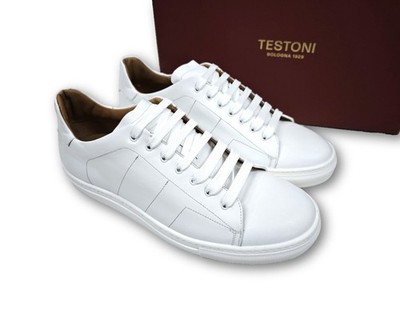 Testoni White Calf Leather Sneakers NEW Size 10/44