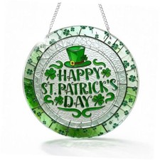 Happy St Patrick  s Day Window Hanging, Stained Glass Style Irish Shamrock
