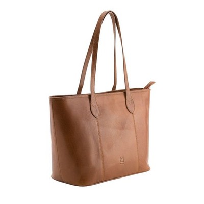 Bloomsbury Shopper Tasche hellbraun Leder Schultertasche mit Reißverschluss oben