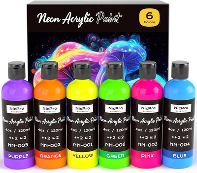 Nicpro Leuchtfarbe 6 Farben X 120ML, Fluoreszierende Acrylfarben Set, Leuchten I