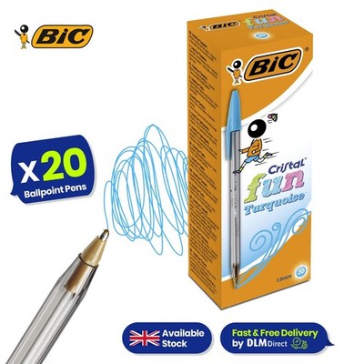 BIC 20 x Cristal Fun Kugelschreiber Türkis Farbe Kugelschreiber Breite 1,6 mm Spitze