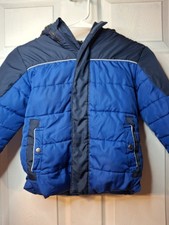 Swiss Tech Boys Winter Jacket Xs 4-5 Blue Black Faux Fur Hood Puffer Coat