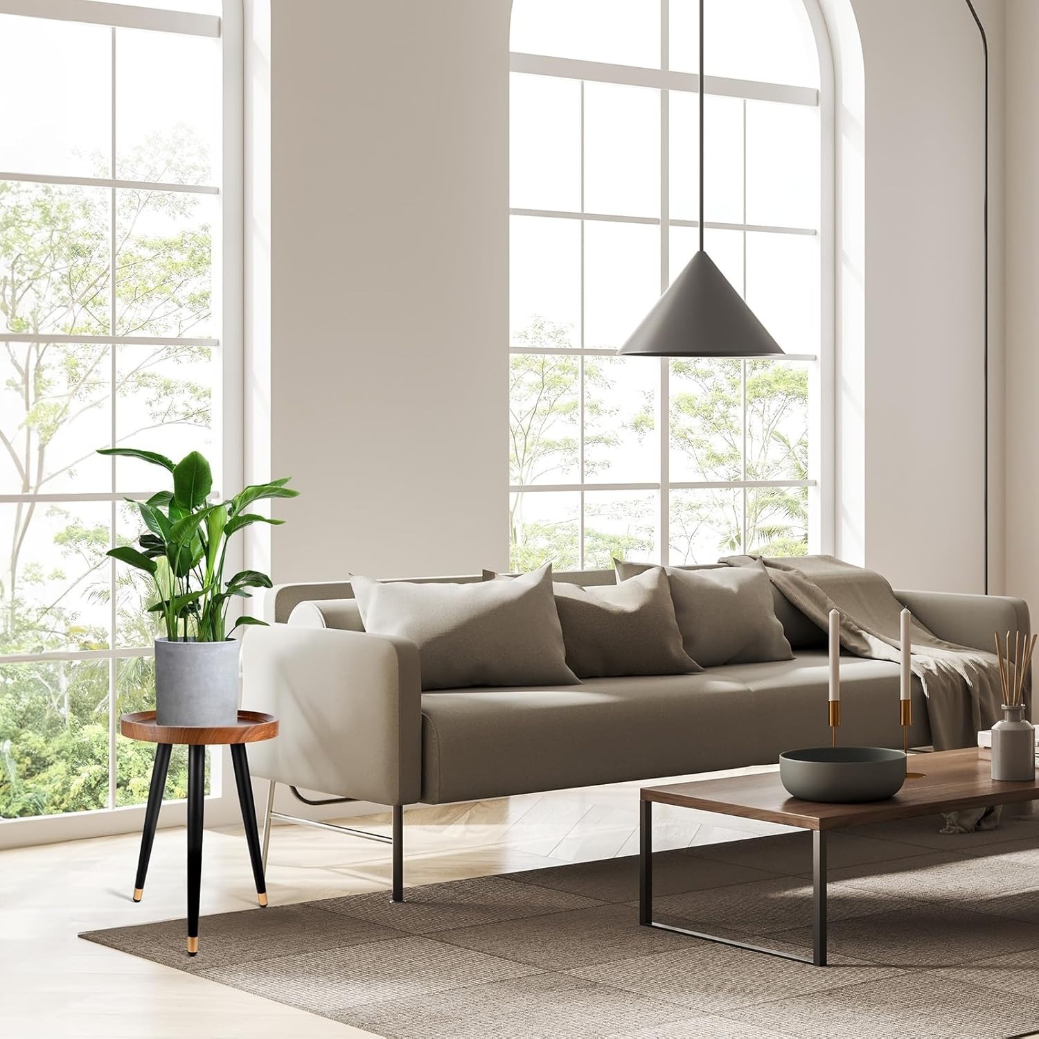 Plant Stand Indoor,Mid Century Walnut Wood Plant Table, Heavy Duty Metal Tall...