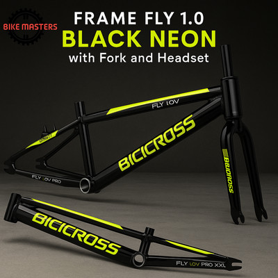 BMX FLY 1.0 Frame BLACK NEON + Fork & Headset | Aluminum Lightweight Racing
